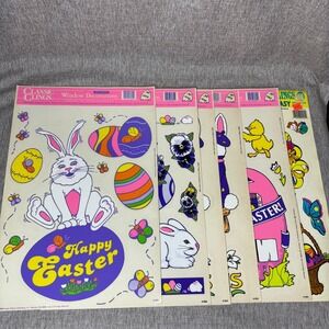 Vintage Early 1990s Easter Window Clings Lot 6 Sheets NOS Bunny Egg Decor